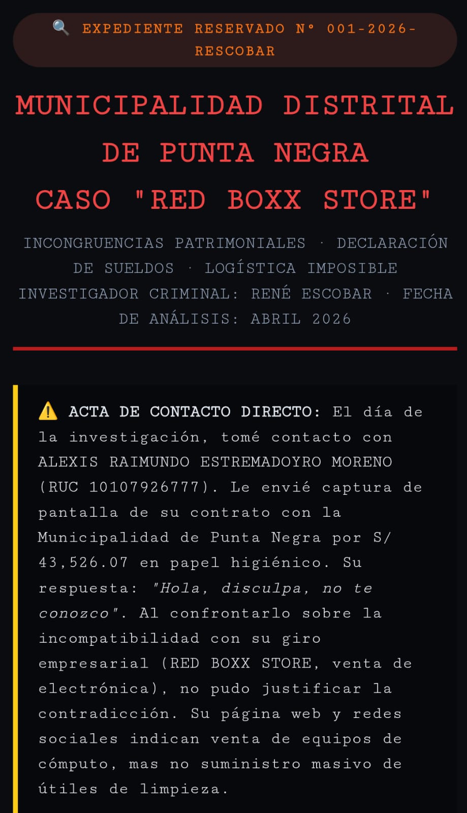 caso red boxx store eulogio huyhua la corrupcion criminal y alexis raimundo estremadoyro moreno dni-10792677
